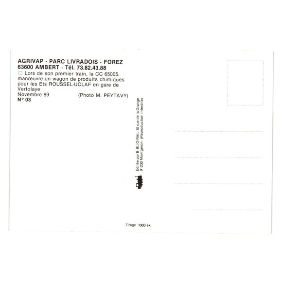 AGRIVAP CC65005 Vintage Train Postcard Livradois Forez Nov1989 Photo M Peytavy - Picture 2 of 2